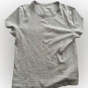 American Eagle Cream Hey Baby Ribbed Tee Crewneck Top Short Sleeve Aerie